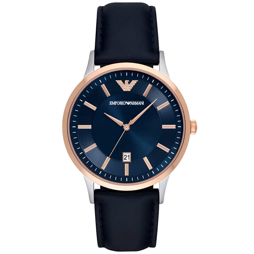 RELOJ HOMBRE ANÁLOGO EMPORIO ARMANI RENATO AR11188 FECHA ACERO INOXIDABLE CORREA CUERO Y DIAL AZUL - 1