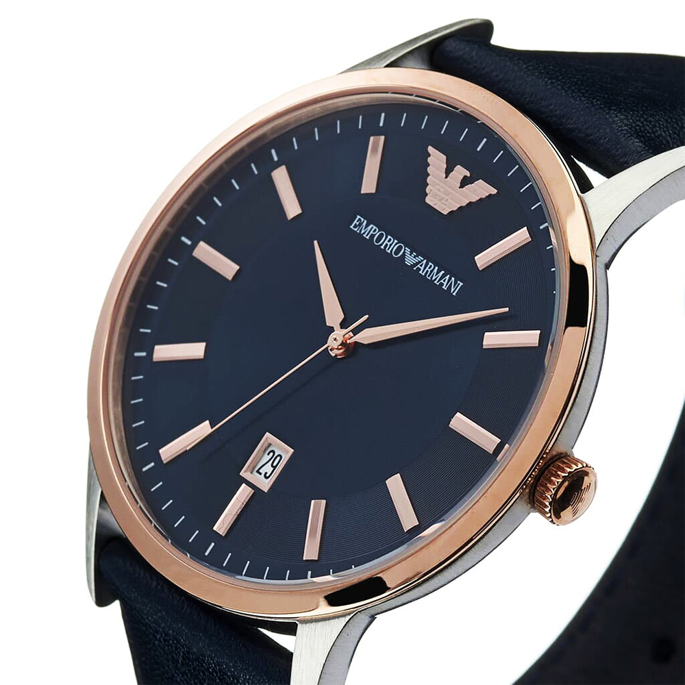 RELOJ HOMBRE ANÁLOGO EMPORIO ARMANI RENATO AR11188 FECHA ACERO INOXIDABLE CORREA CUERO Y DIAL AZUL - 2