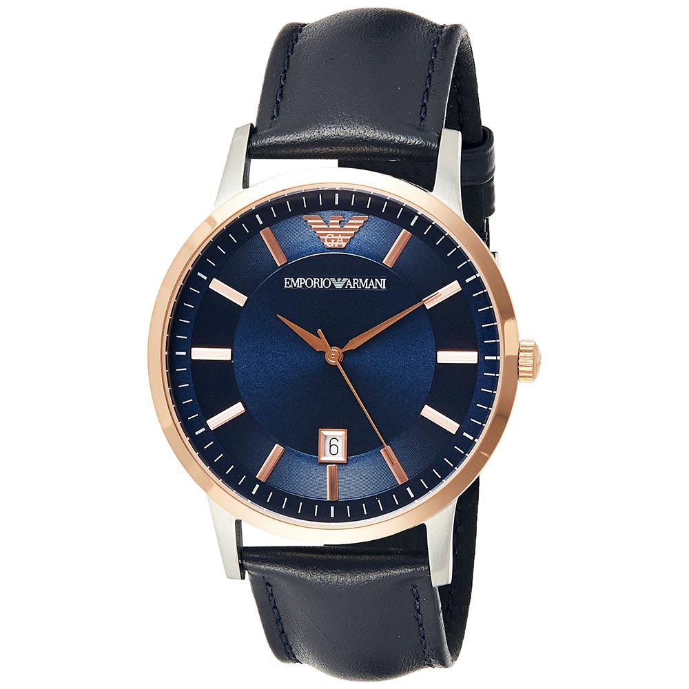 RELOJ HOMBRE ANÁLOGO EMPORIO ARMANI RENATO AR11188 FECHA ACERO INOXIDABLE CORREA CUERO Y DIAL AZUL - 3