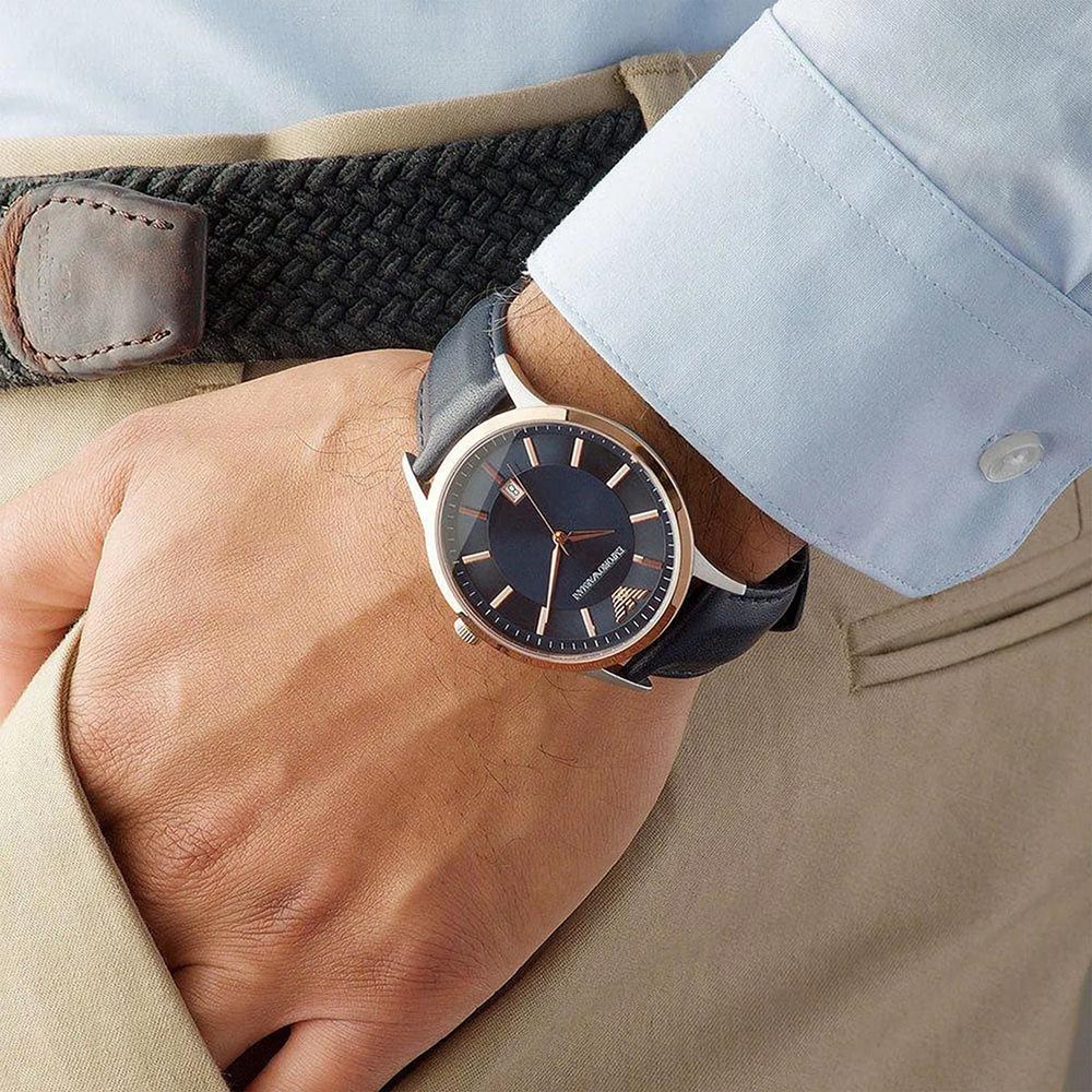 RELOJ HOMBRE ANÁLOGO EMPORIO ARMANI RENATO AR11188 FECHA ACERO INOXIDABLE CORREA CUERO Y DIAL AZUL - 4