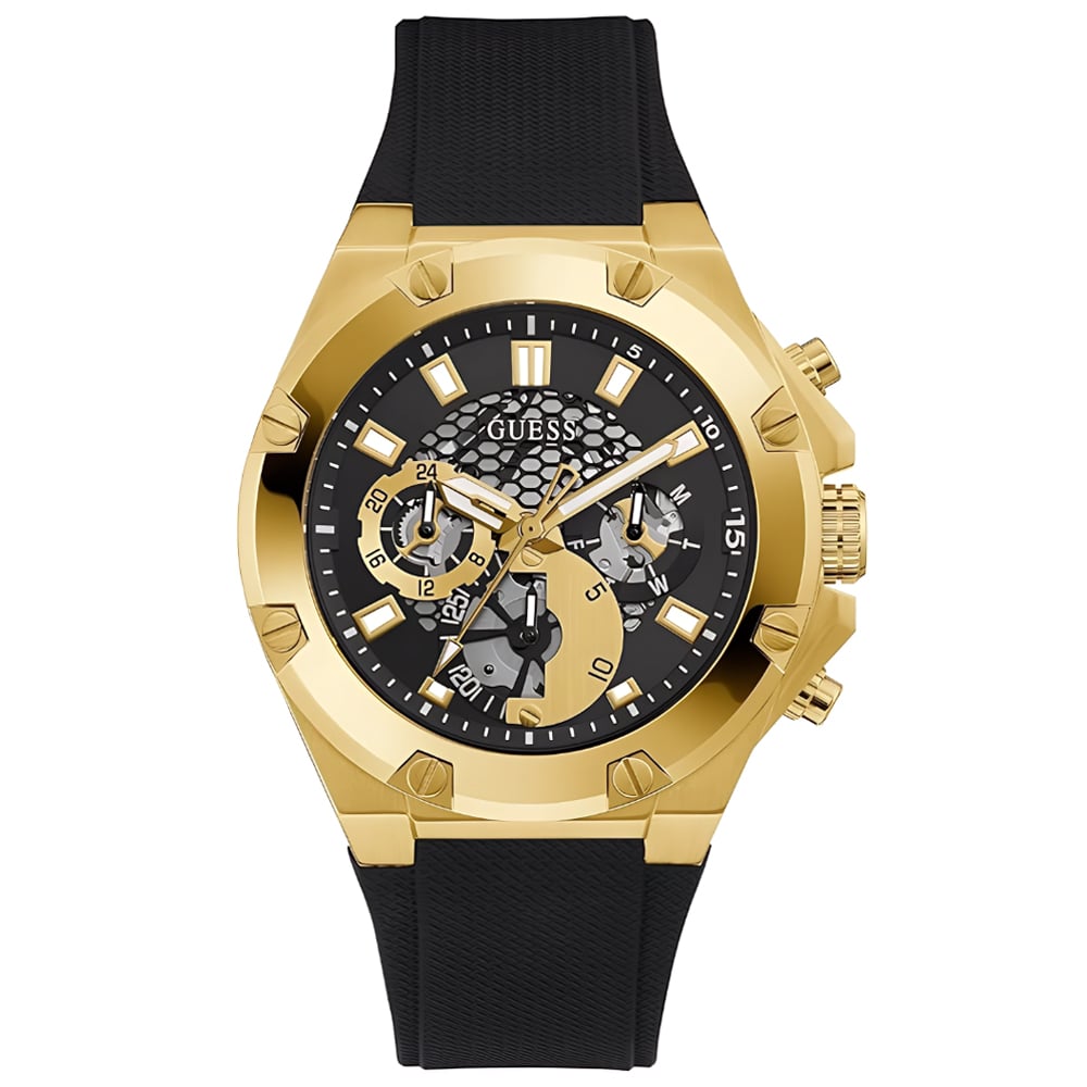 RELOJ GUESS THIRD GEAR GW0334G2 HOMBRE ANÁLOGO MULTIFUNCIONAL ACERO INOXIDABLE DORADO SILICONA NEGRO - 1