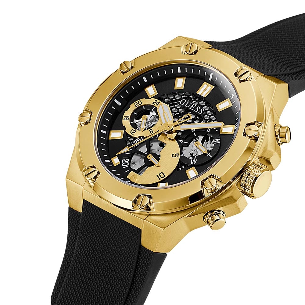 RELOJ GUESS THIRD GEAR GW0334G2 HOMBRE ANÁLOGO MULTIFUNCIONAL ACERO INOXIDABLE DORADO SILICONA NEGRO - 2