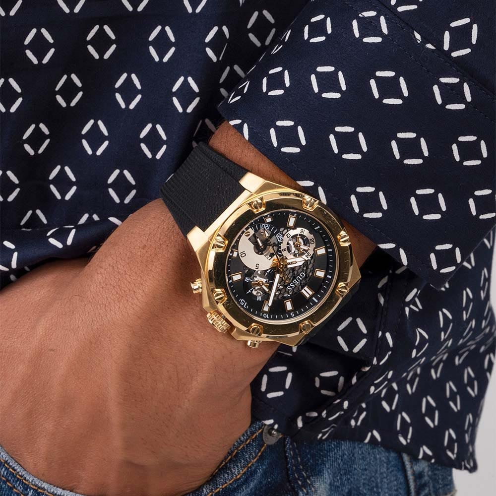 RELOJ GUESS THIRD GEAR GW0334G2 HOMBRE ANÁLOGO MULTIFUNCIONAL ACERO INOXIDABLE DORADO SILICONA NEGRO - 3
