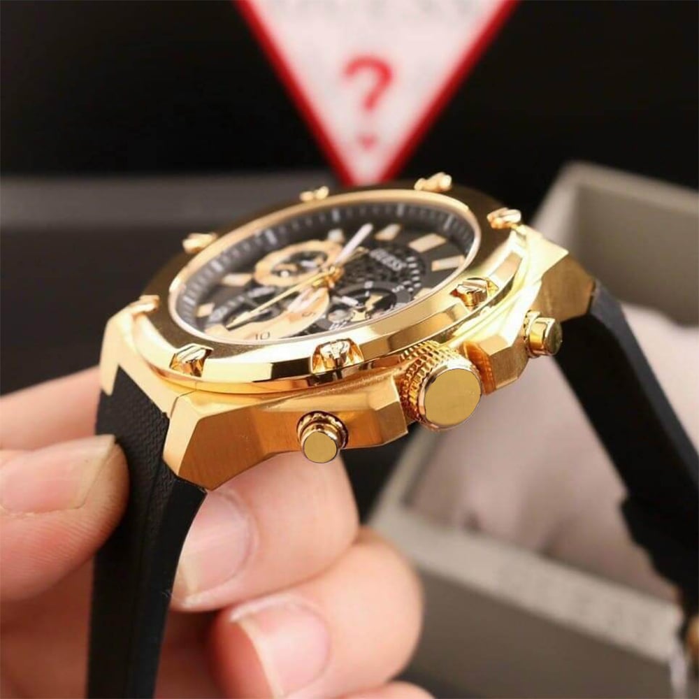 RELOJ GUESS THIRD GEAR GW0334G2 HOMBRE ANÁLOGO MULTIFUNCIONAL ACERO INOXIDABLE DORADO SILICONA NEGRO - 4