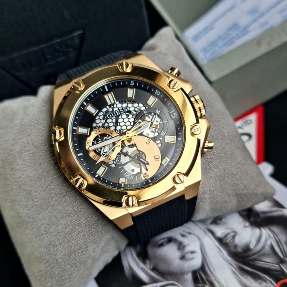 RELOJ GUESS THIRD GEAR GW0334G2 HOMBRE ANÁLOGO MULTIFUNCIONAL ACERO INOXIDABLE DORADO SILICONA NEGRO - 5