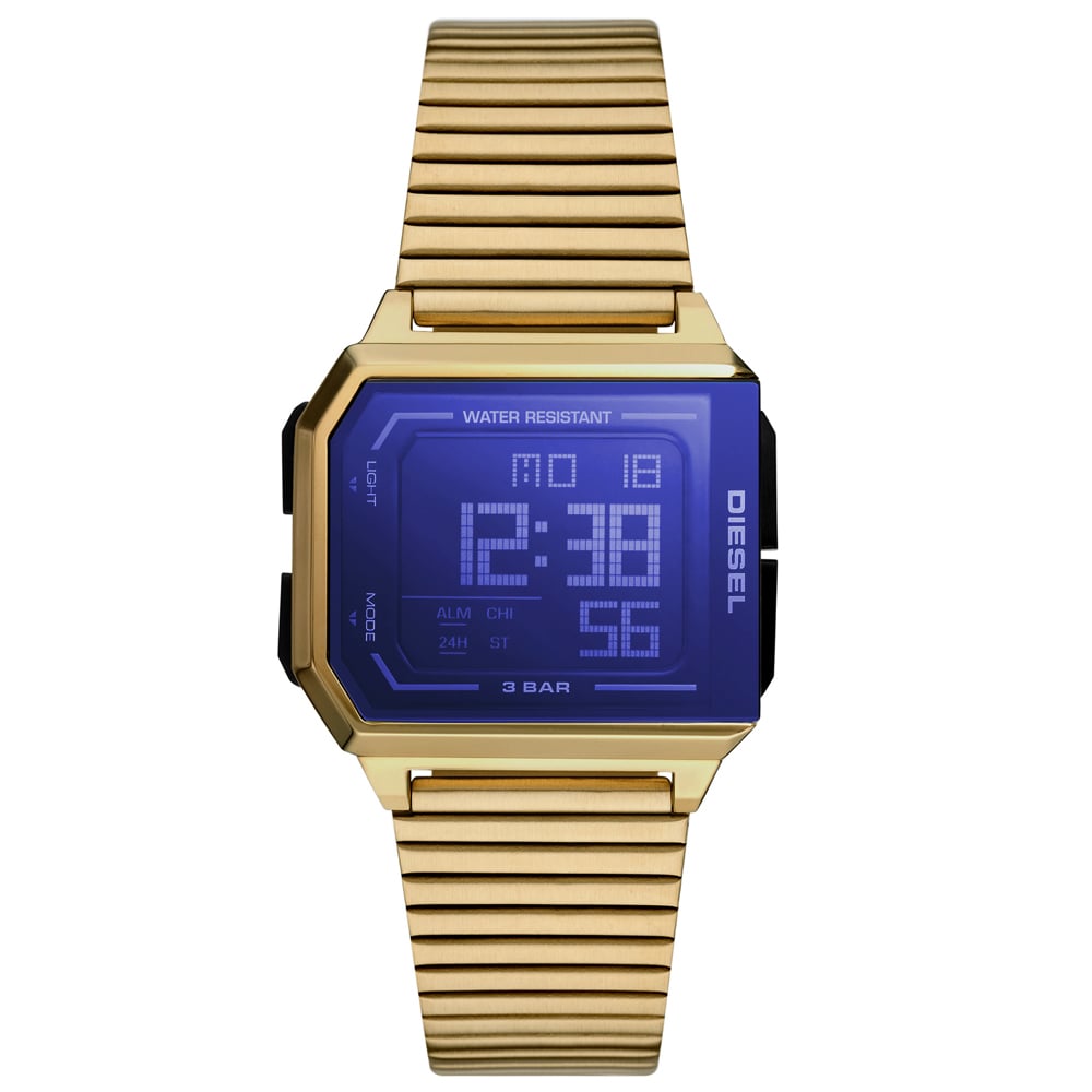 RELOJ HOMBRE DIGITAL DIESEL CHOPPED DZ1969 ACERO INOXIDABLE DORADO LUZ DE FONDO - 1