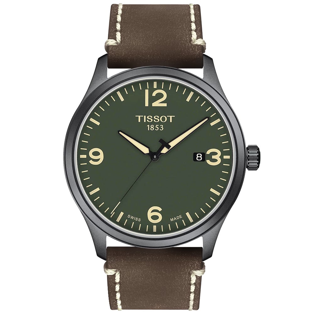 RELOJ HOMBRE ANÁLOGO TISSOT GENT XL T1164103609700 SUIZO CRISTAL DE ZAFIRO ACERO GUNMETAL MATE CUERO MARRON DIAL VERDE - 1