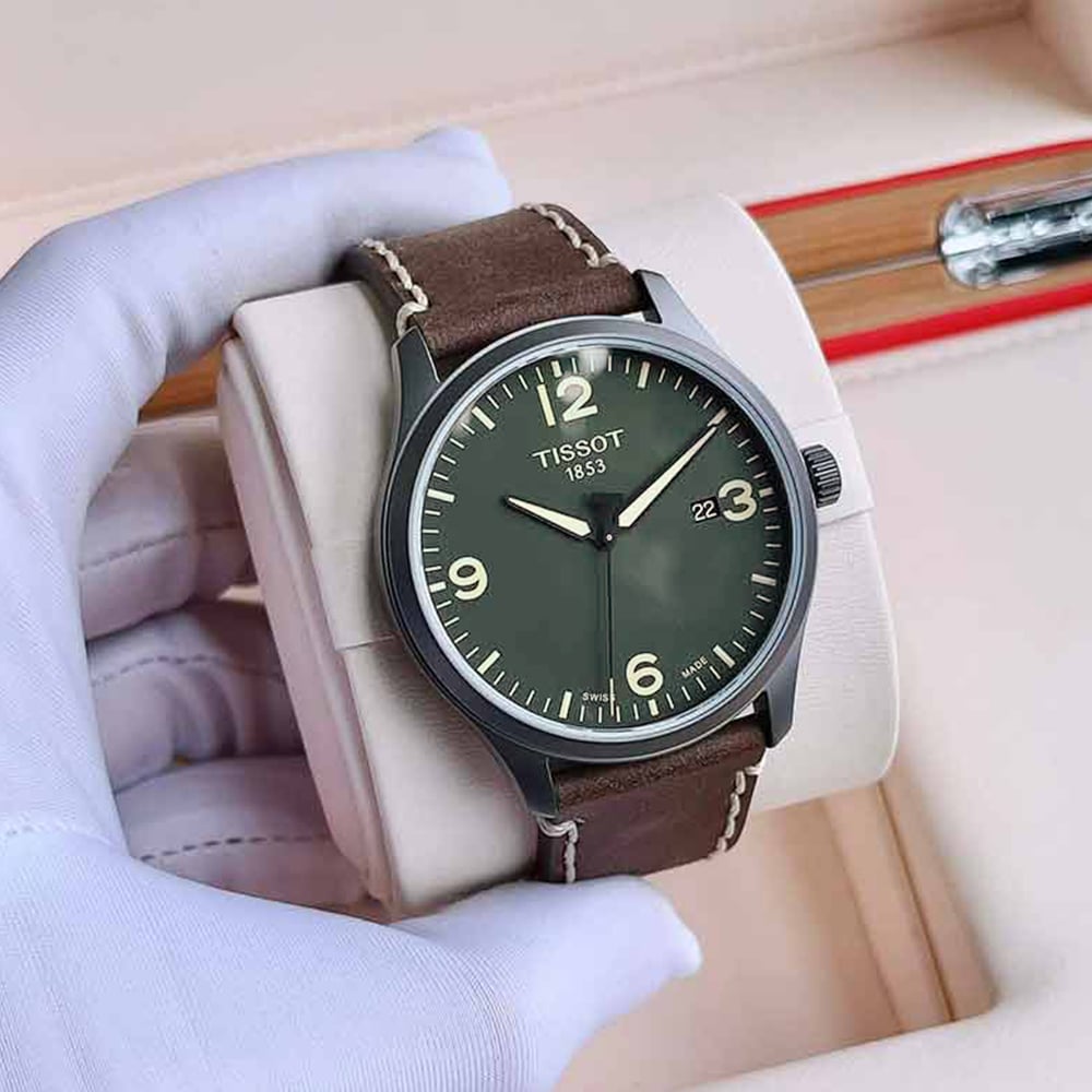 RELOJ HOMBRE ANÁLOGO TISSOT GENT XL T1164103609700 SUIZO CRISTAL DE ZAFIRO ACERO GUNMETAL MATE CUERO MARRON DIAL VERDE - 4