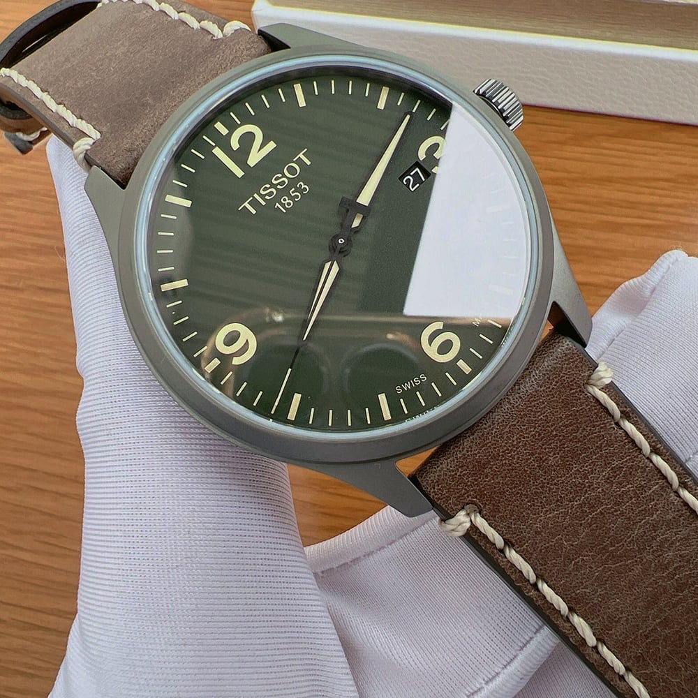 RELOJ HOMBRE ANÁLOGO TISSOT GENT XL T1164103609700 SUIZO CRISTAL DE ZAFIRO ACERO GUNMETAL MATE CUERO MARRON DIAL VERDE - 5