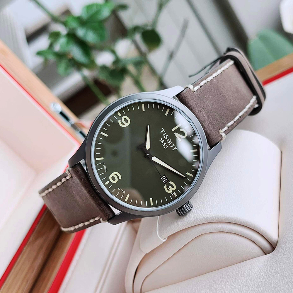 RELOJ HOMBRE ANÁLOGO TISSOT GENT XL T1164103609700 SUIZO CRISTAL DE ZAFIRO ACERO GUNMETAL MATE CUERO MARRON DIAL VERDE - 7