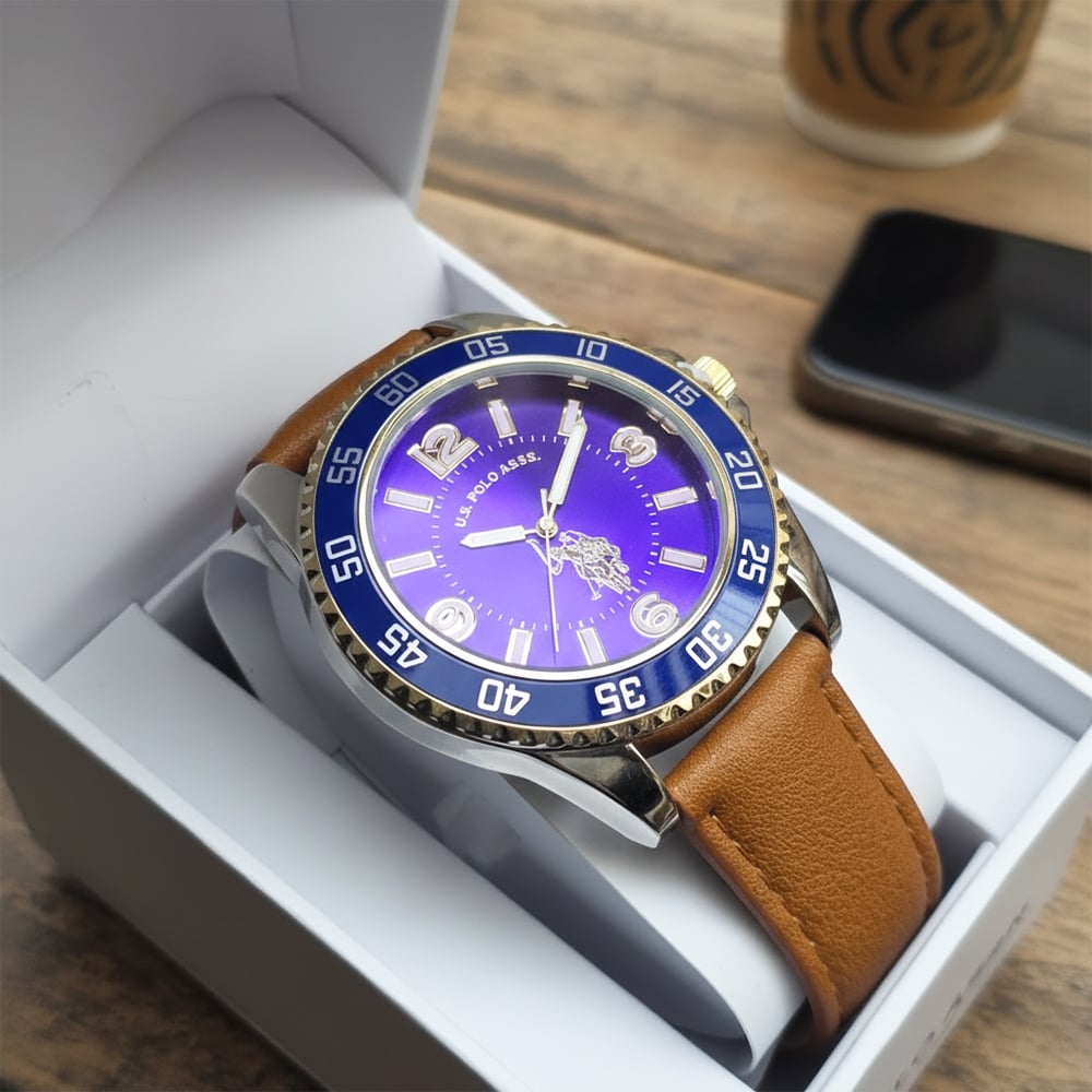 RELOJ U.S. POLO ASSN. USC50479 ANÁLOGO PARA HOMBRE CORREA MARRÓN DIAL MORADO - 3