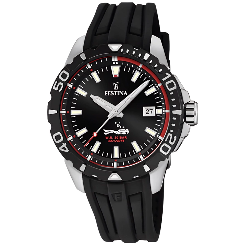 RELOJ FESTINA THE ORIGINALS F20462/2 PARA HOMBRE FECHA ACERO INOXIDABLE CORREA DE SILICONA Y DIAL NEGRO - 1