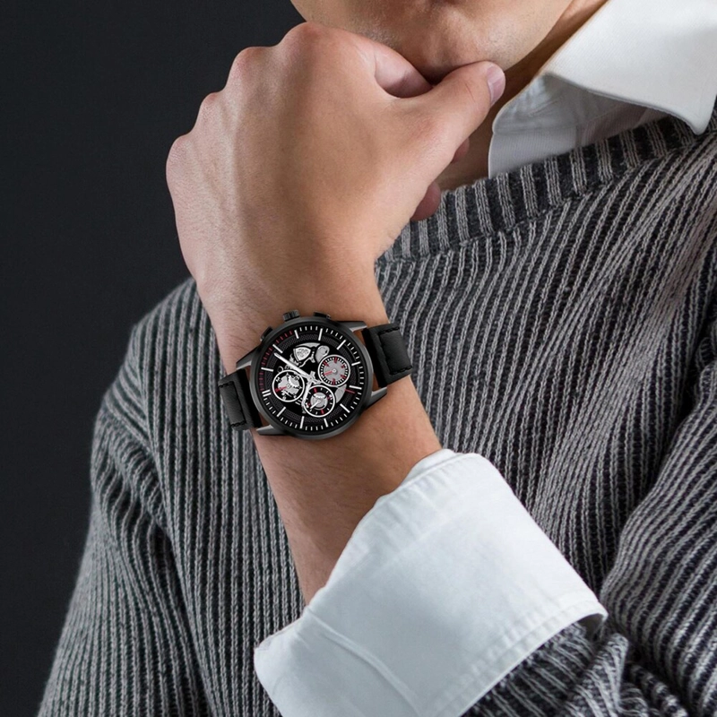 RELOJ FERRARI GRAND TOUR 0830829 PARA HOMBRE MULTIFUNCIONAL  ACERO INOXIDABLE CORREA CUERO NEGRO - 4