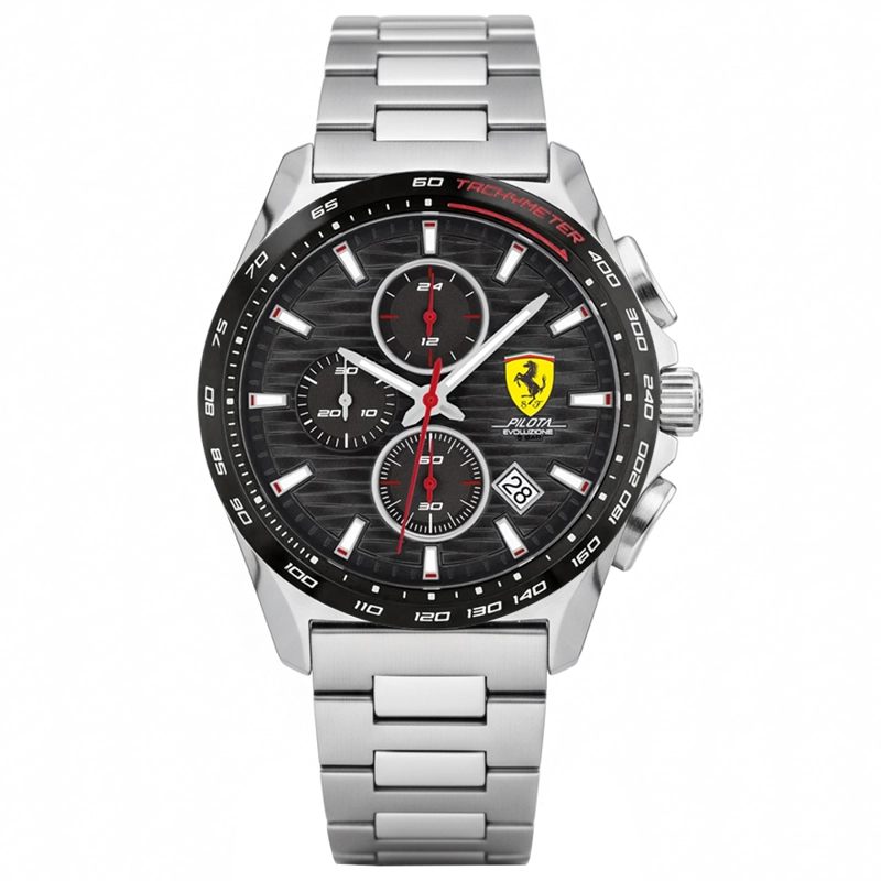 RELOJ FERRARI PILOTA EVO 0830881 PARA HOMBRE FECHA CRONÓMETRO ACERO INOXIDABLE DIAL NEGRO - 1