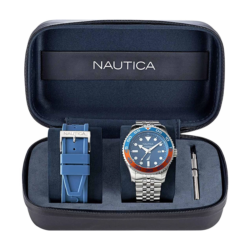 RELOJ NAUTICA PACIFIC BEACH NAPPBF146 SET 2 CORREAS PARA HOMBRE FECHA ACERO INOXIDABLE Y SILICONA - 2