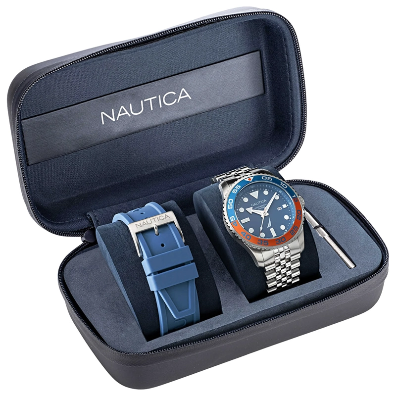 RELOJ NAUTICA PACIFIC BEACH NAPPBF146 SET 2 CORREAS PARA HOMBRE FECHA ACERO INOXIDABLE Y SILICONA - 8