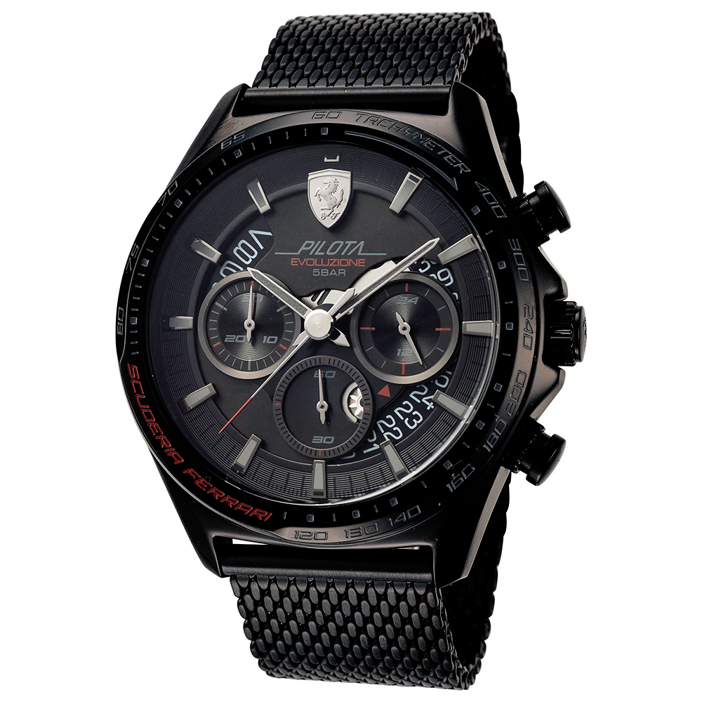 RELOJ HOMBRE ANÁLOGO FERRARI PILOTA EVO 0830827 FECHA CRONÓMETRO ACERO INOXIDABLE NEGRO - 2