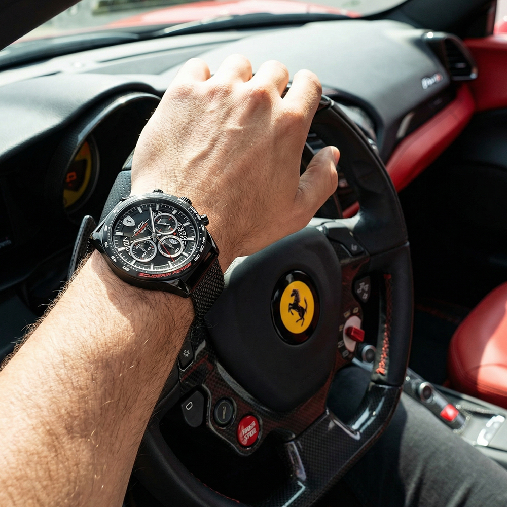 RELOJ HOMBRE ANÁLOGO FERRARI PILOTA EVO 0830827 FECHA CRONÓMETRO ACERO INOXIDABLE NEGRO - 5