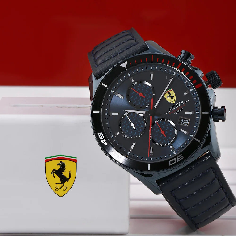 RELOJ HOMBRE ANÁLOGO FERRARI PILOTA EVO 0830774 FECHA CRONÓMETRO ACERO INOXIDABLE Y CORREA DE CUERO AZUL - 3