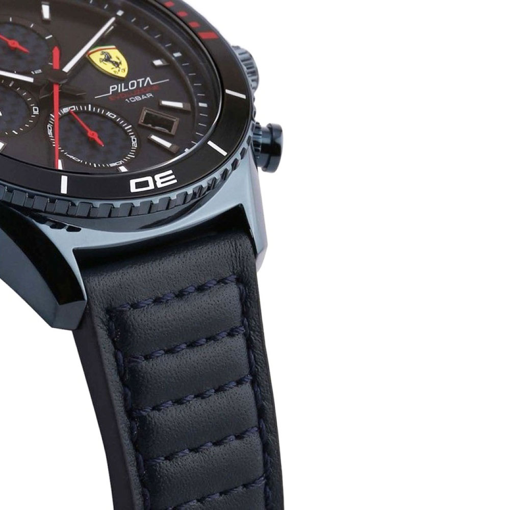 RELOJ HOMBRE ANÁLOGO FERRARI PILOTA EVO 0830774 FECHA CRONÓMETRO ACERO INOXIDABLE Y CORREA DE CUERO AZUL - 4
