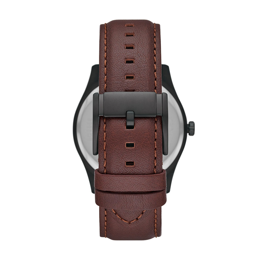 RELOJ FOSSIL SULLIVAN BQ2666 SOLAR ANÁLOGO HOMBRE CORREA DE CUERO MARRON DIAL NEGRO - 5