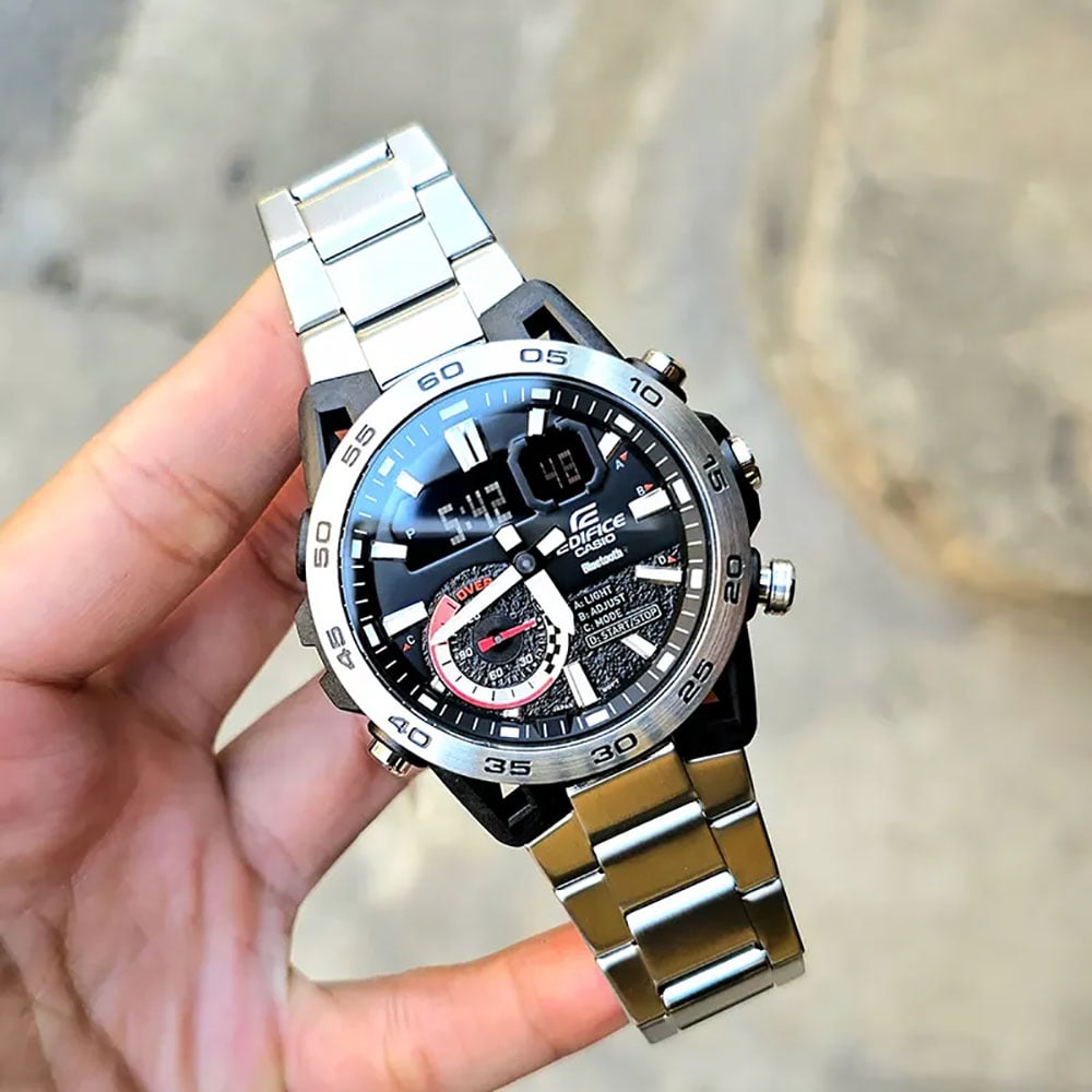RELOJ HOMBRE CASIO EDIFICE CARBONO ECB-40D-1A BLUETOOTH DIGITAL ANÁLOGO LUZ LED CORREA DE ACERO INXODABLE - 2
