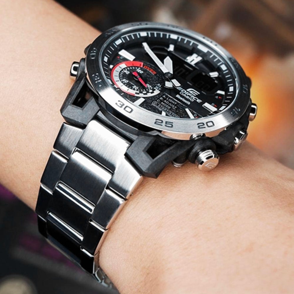 RELOJ HOMBRE CASIO EDIFICE CARBONO ECB-40D-1A BLUETOOTH DIGITAL ANÁLOGO LUZ LED CORREA DE ACERO INXODABLE - 3