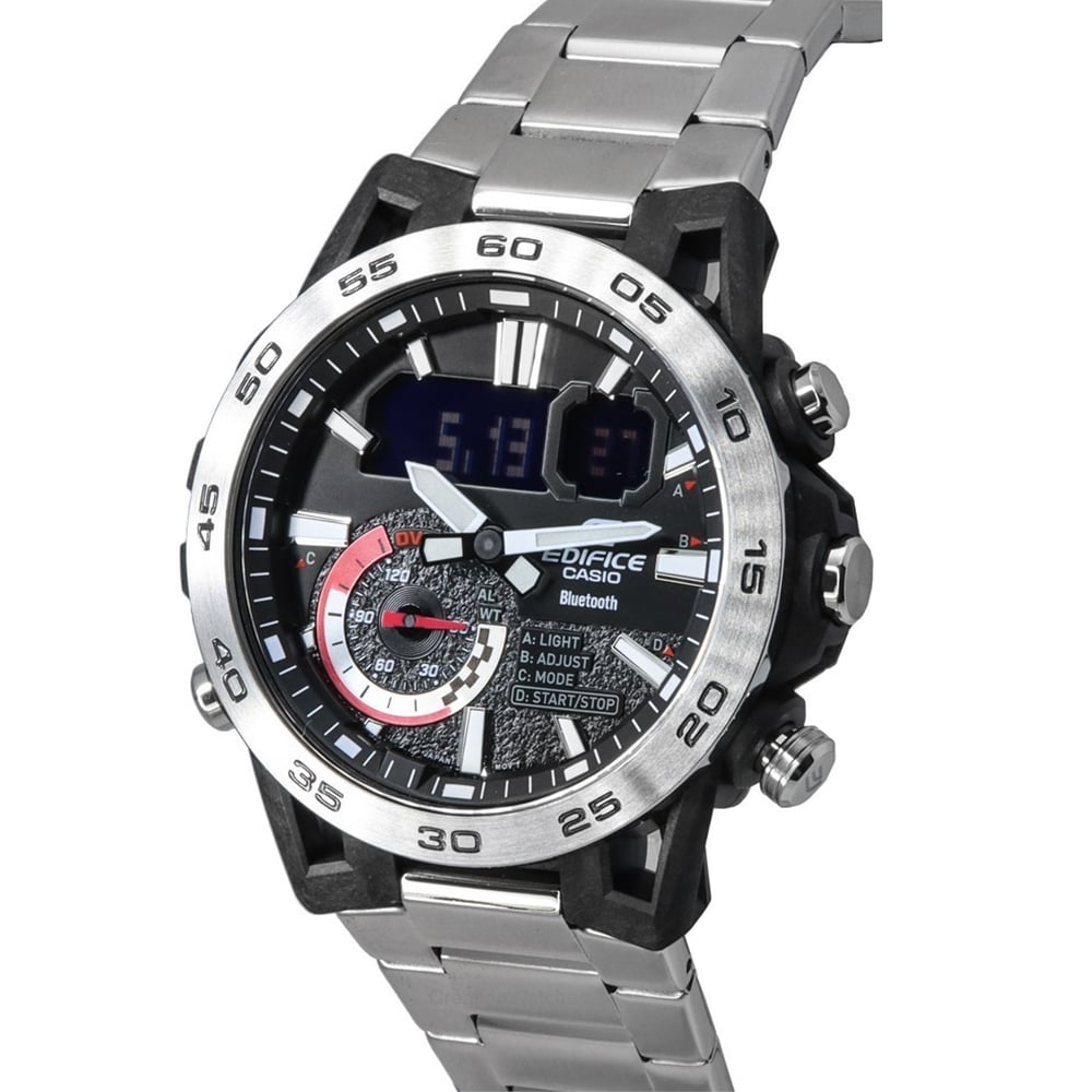 RELOJ HOMBRE CASIO EDIFICE CARBONO ECB-40D-1A BLUETOOTH DIGITAL ANÁLOGO LUZ LED CORREA DE ACERO INXODABLE - 4