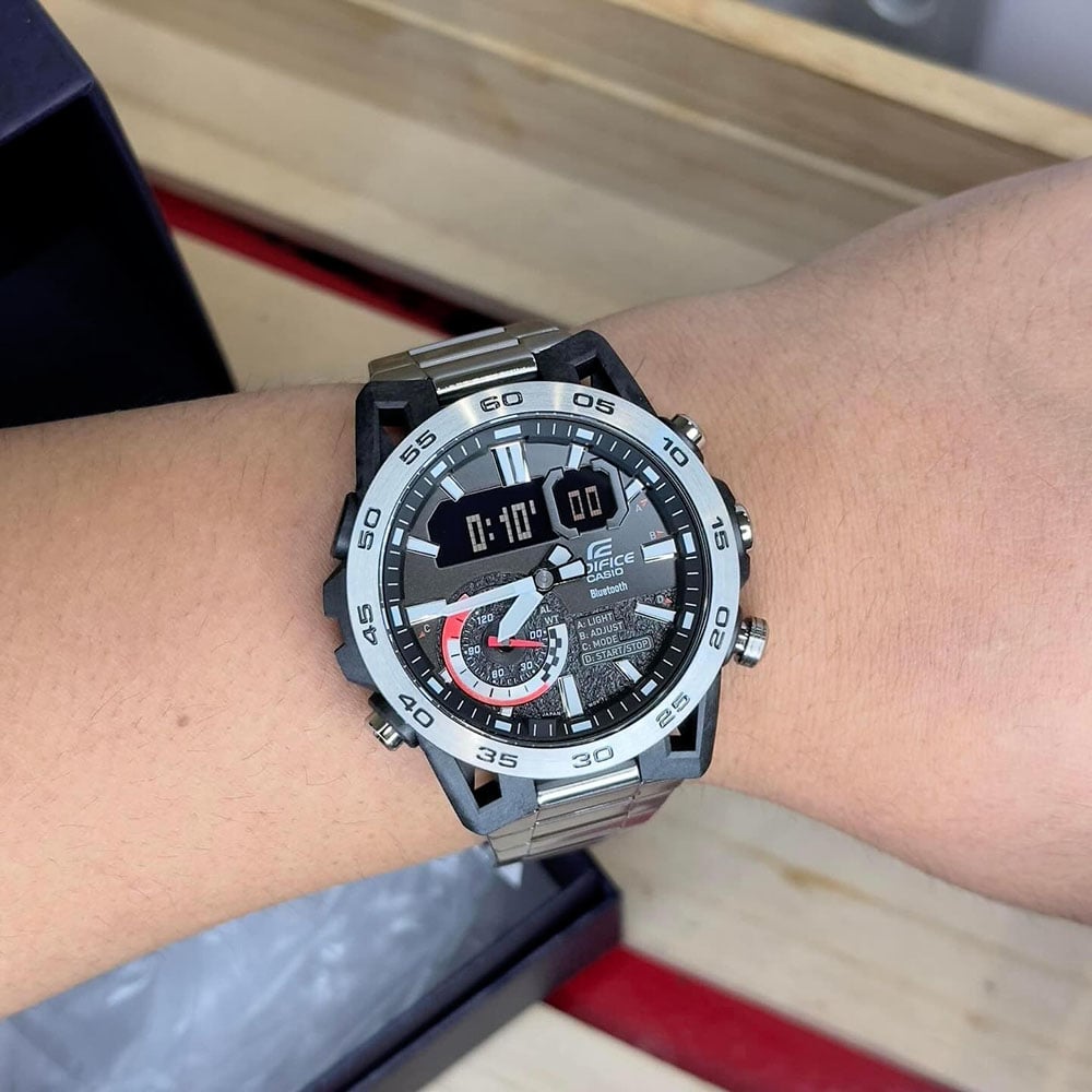 RELOJ HOMBRE CASIO EDIFICE CARBONO ECB-40D-1A BLUETOOTH DIGITAL ANÁLOGO LUZ LED CORREA DE ACERO INXODABLE - 5