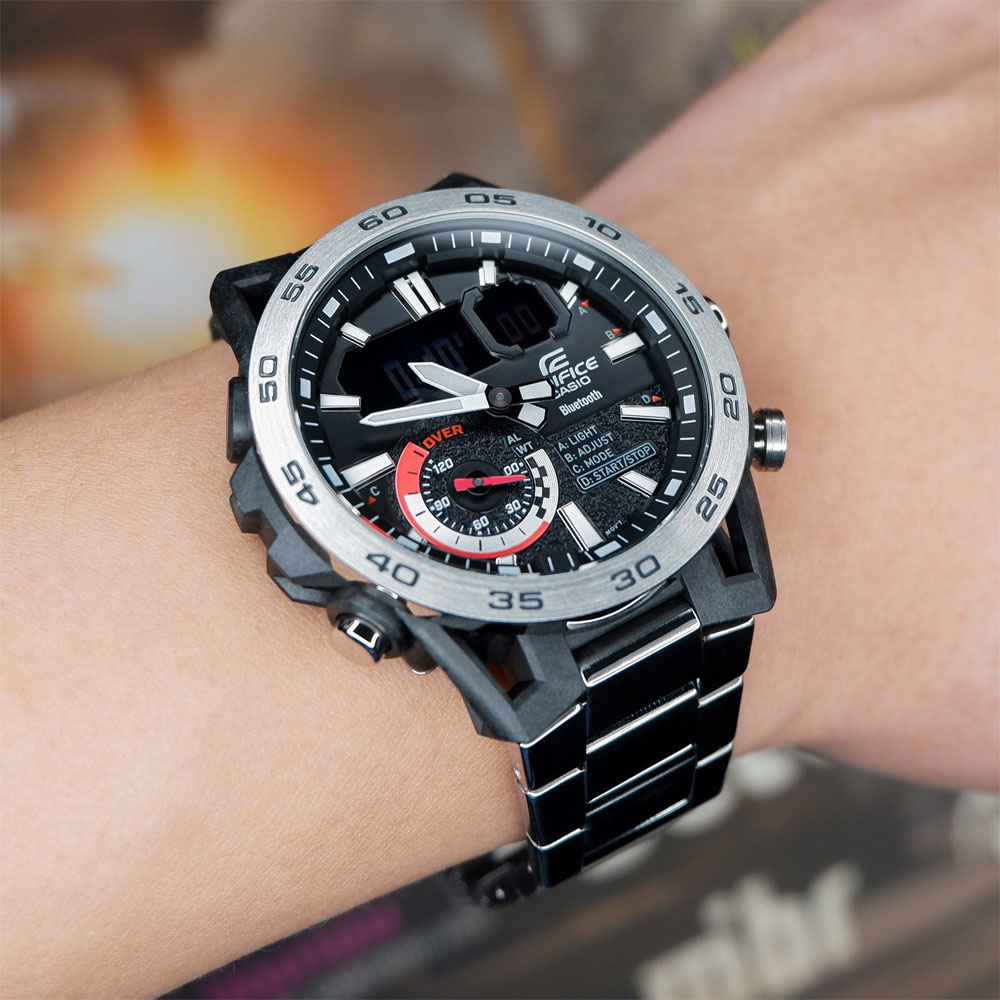 RELOJ HOMBRE CASIO EDIFICE CARBONO ECB-40D-1A BLUETOOTH DIGITAL ANÁLOGO LUZ LED CORREA DE ACERO INXODABLE - 7