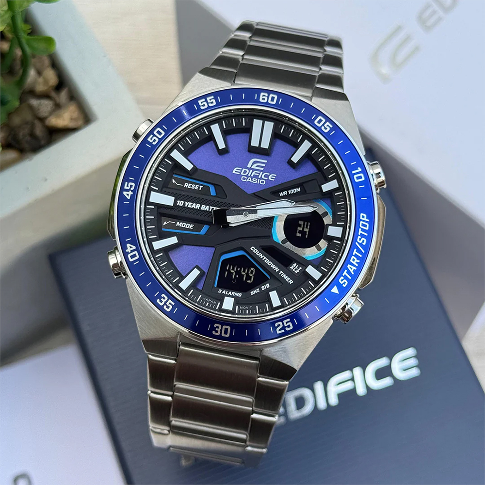 RELOJ HOMBRE CASIO EDIFICE EFV-C110D-2AV DIGITAL ANALÓGICO ACERO INOXIDABLE DIAL AZUL - 2