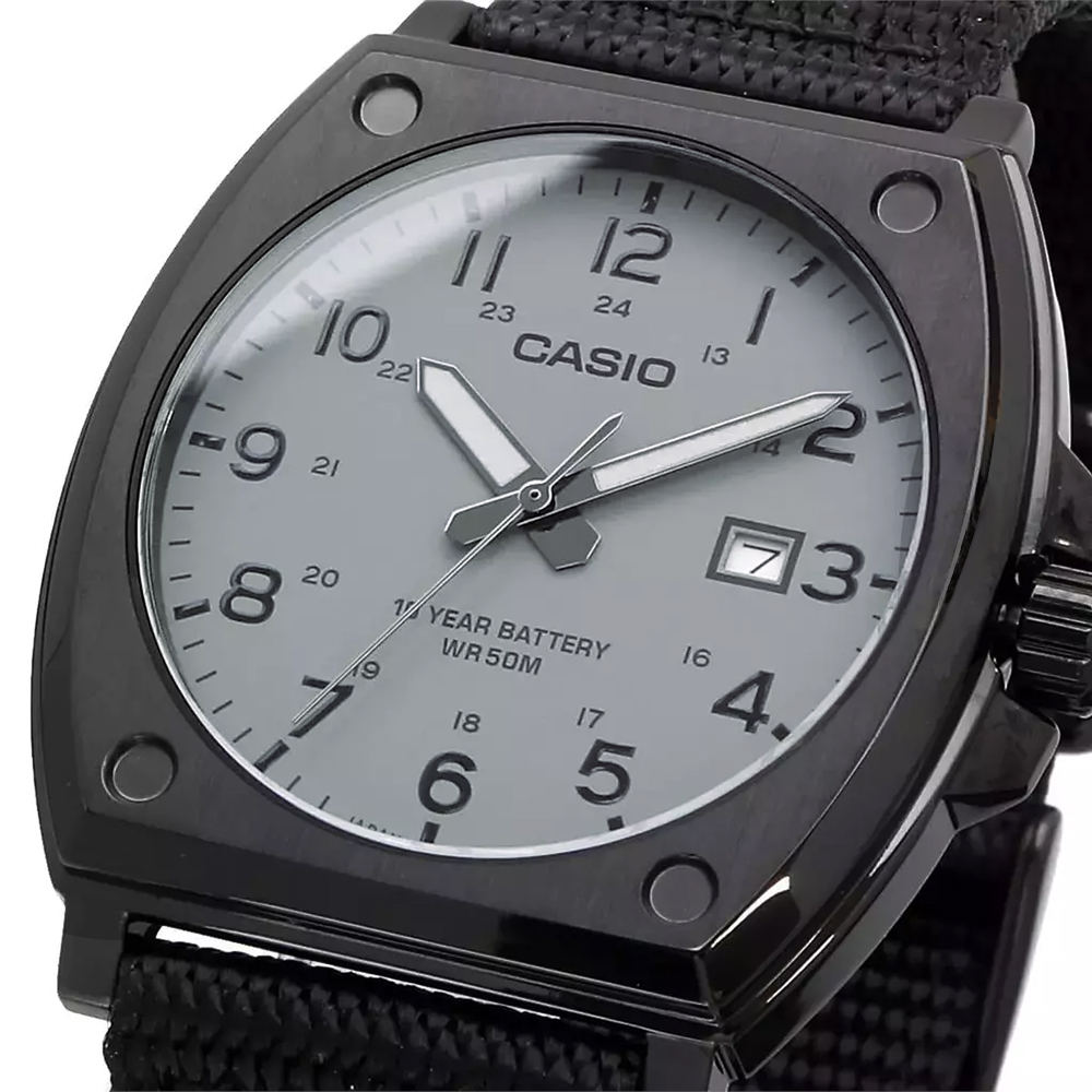 RELOJ HOMBRE CASIO MTP-E715C-8AV ANÁLOGO FECHA ACERO INOXIDABLE CORREA NYLON NEGRO DIAL GRIS - 2