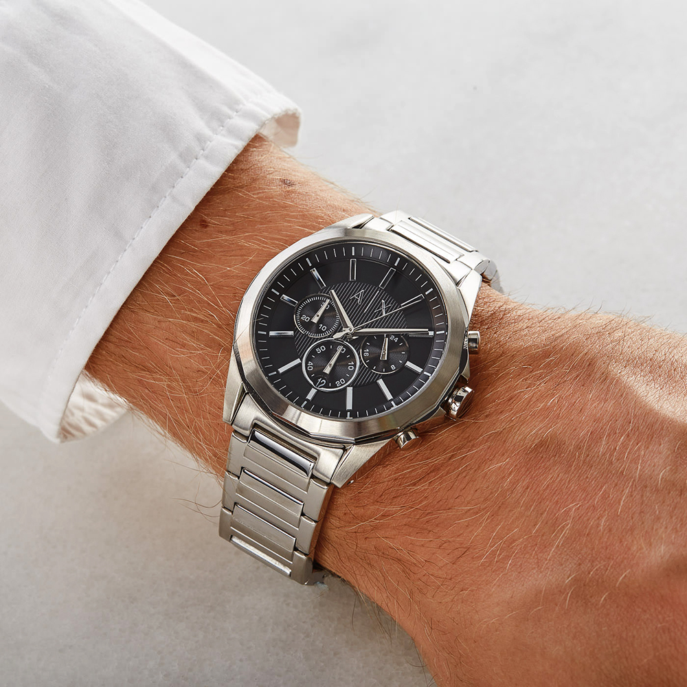 RELOJ ARMANI EXCHANGE DREXLER AX2600 CRONÓMETRO ACERO INOXIDABLE DIAL NEGRO - 2