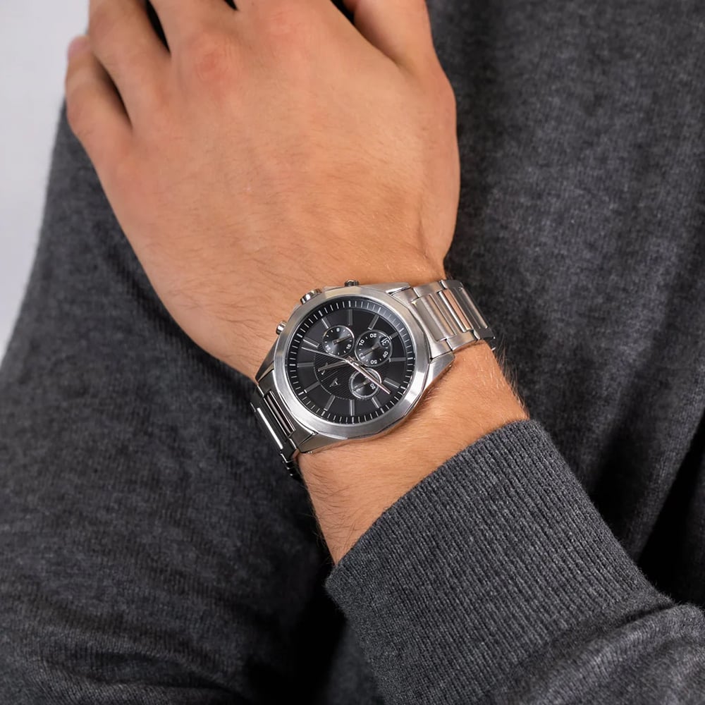 RELOJ ARMANI EXCHANGE DREXLER AX2600 CRONÓMETRO ACERO INOXIDABLE DIAL NEGRO - 3