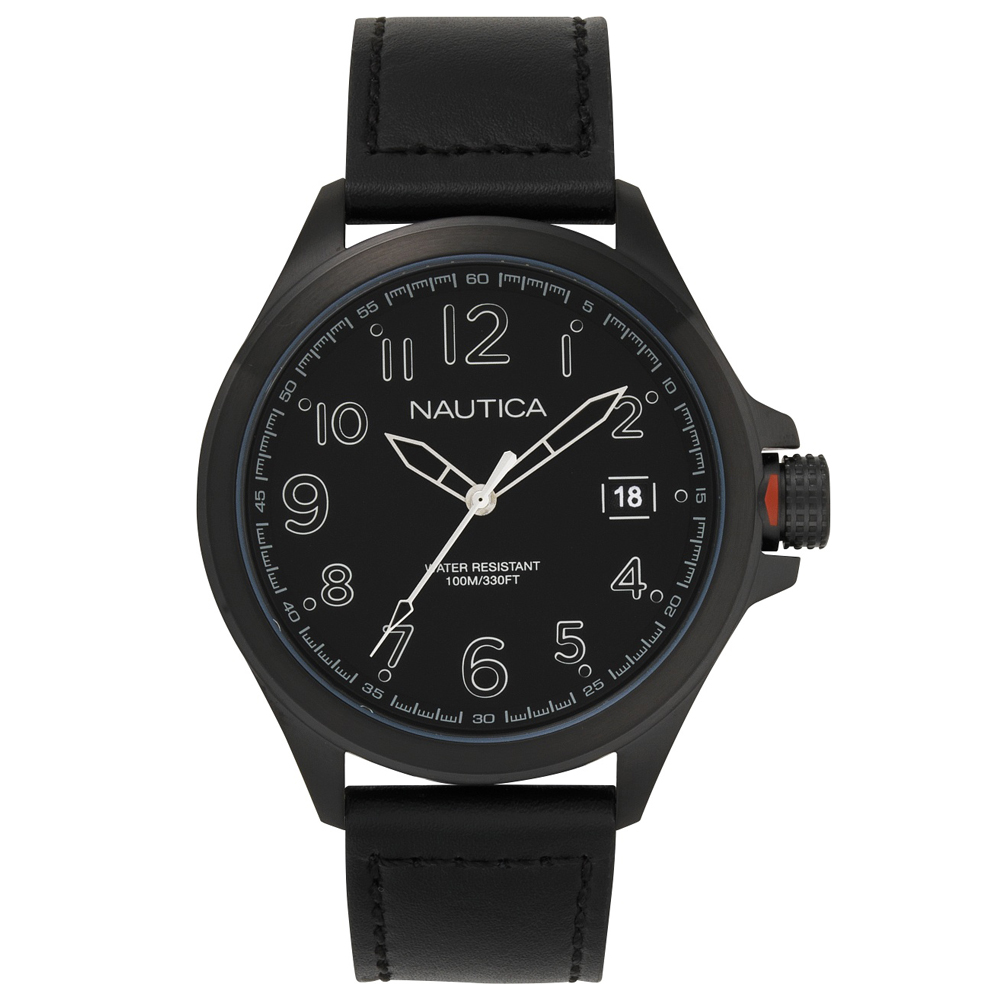 RELOJ NAUTICA GLEN PARK NAPGLP004 FECHA ACERO INOXIDABLE Y CORREA DE CUERO NEGRO - 1