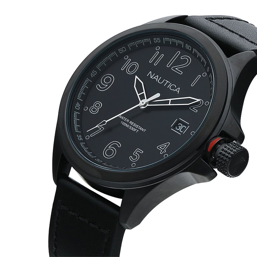 RELOJ NAUTICA GLEN PARK NAPGLP004 FECHA ACERO INOXIDABLE Y CORREA DE CUERO NEGRO - 2
