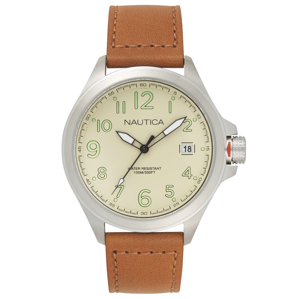 RELOJ NAUTICA GLEN PARK NAPGLP003 FECHA ACERO INOXIDABLE Y CORREA DE CUERO MARRÓN CLARO - 1