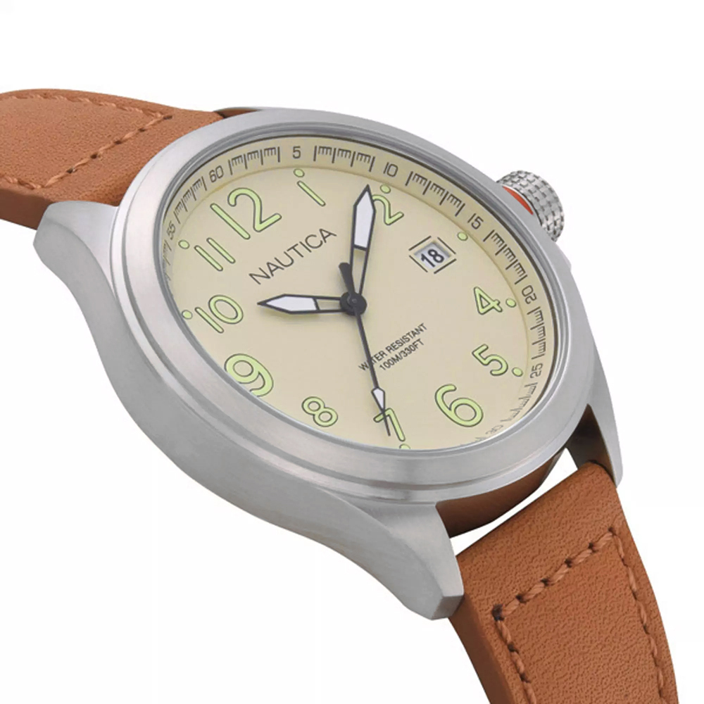RELOJ NAUTICA GLEN PARK NAPGLP003 FECHA ACERO INOXIDABLE Y CORREA DE CUERO MARRÓN CLARO - 2