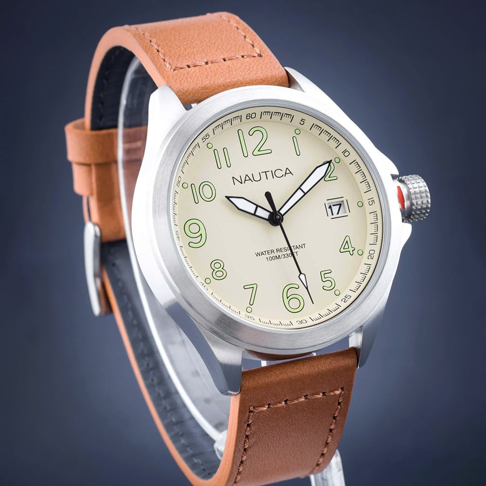 RELOJ NAUTICA GLEN PARK NAPGLP003 FECHA ACERO INOXIDABLE Y CORREA DE CUERO MARRÓN CLARO - 4