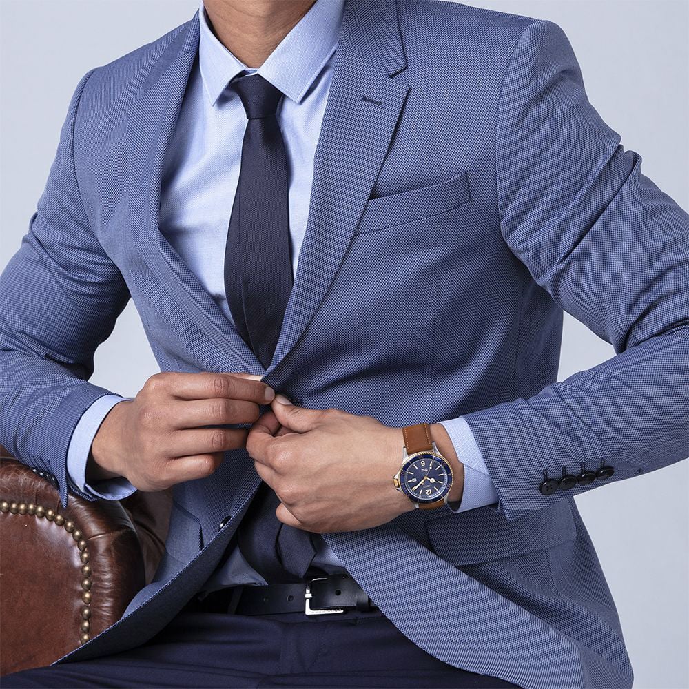 RELOJ TIMEX HARBORSIDE TW2R64500 Luz Indiglo Fecha CORREA CUERO MARRÓN DIAL AZUL - 3