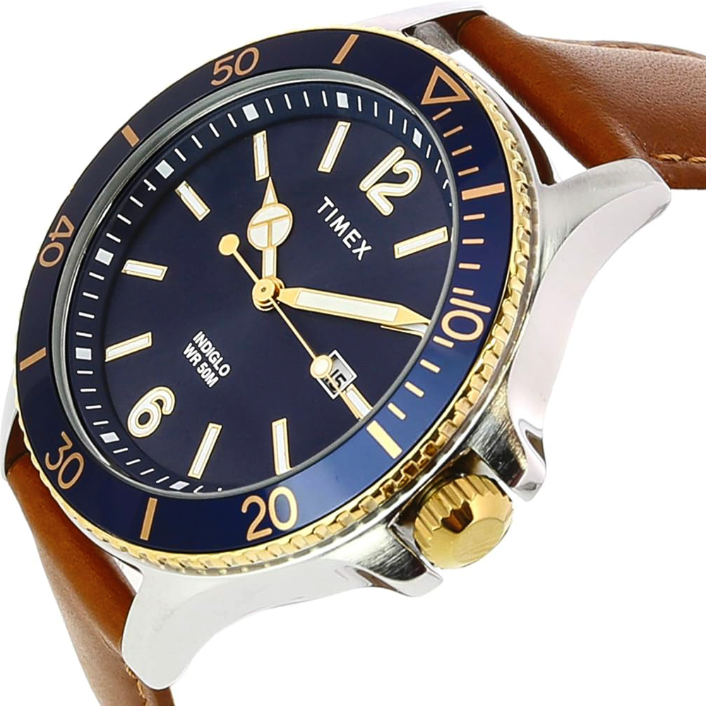 RELOJ TIMEX HARBORSIDE TW2R64500 Luz Indiglo Fecha CORREA CUERO MARRÓN DIAL AZUL - 6