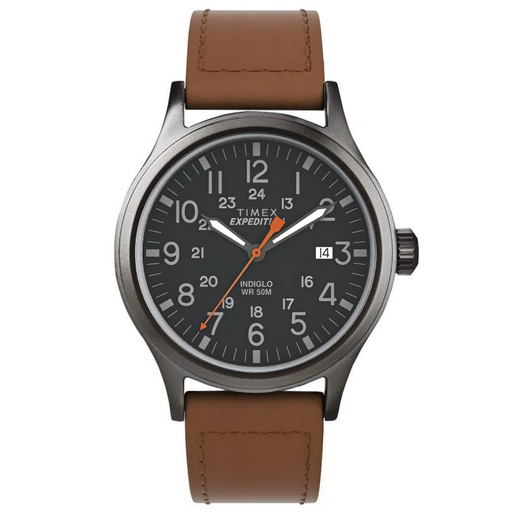 RELOJ TIMEX EXPEDITION SCOUT TW4B26000 FECHA LUZ INDIGLO CORREA CUERO MARRÓN DIAL GRIS OSCURO - 1