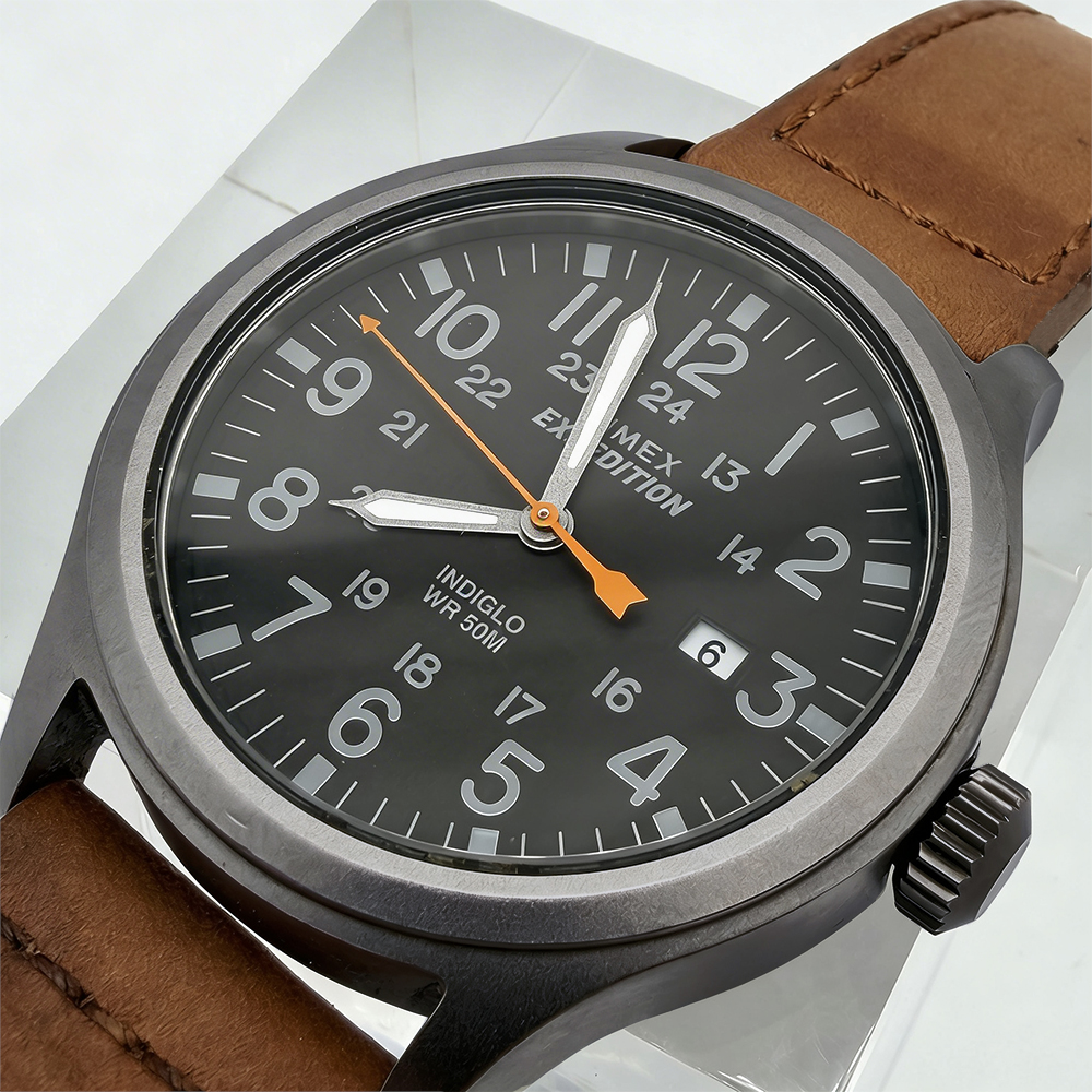 RELOJ TIMEX EXPEDITION SCOUT TW4B26000 FECHA LUZ INDIGLO CORREA CUERO MARRÓN DIAL GRIS OSCURO - 2