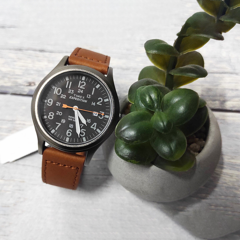 RELOJ TIMEX EXPEDITION SCOUT TW4B26000 FECHA LUZ INDIGLO CORREA CUERO MARRÓN DIAL GRIS OSCURO - 4
