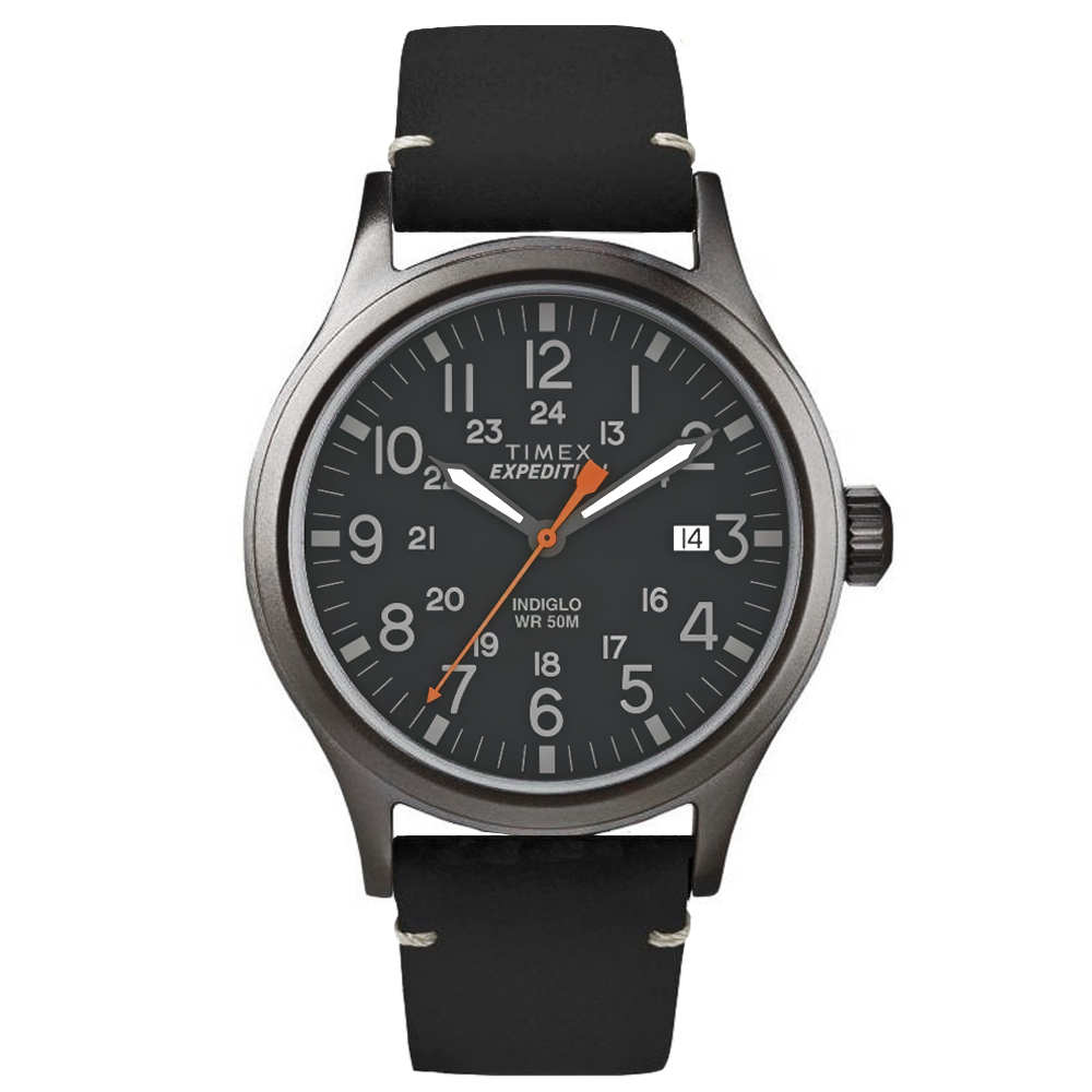 RELOJ TIMEX EXPEDITION SCOUT TW4B01900 FECHA LUZ INDIGLO CORREA CUERO NEGRO DIAL GRIS OSCURO - 1