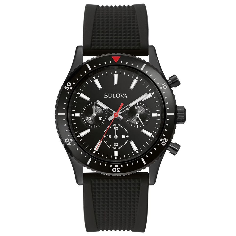 RELOJ BULOVA 98A267 PARA HOMBRE CRONOMETRO ACERO INOXIDABLE Y CORREA DE SILICONA NEGRO - 1