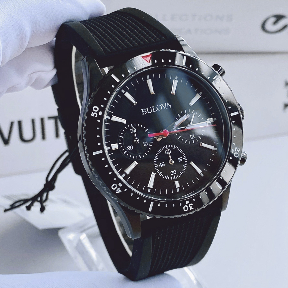 RELOJ BULOVA 98A267 PARA HOMBRE CRONOMETRO ACERO INOXIDABLE Y CORREA DE SILICONA NEGRO - 2