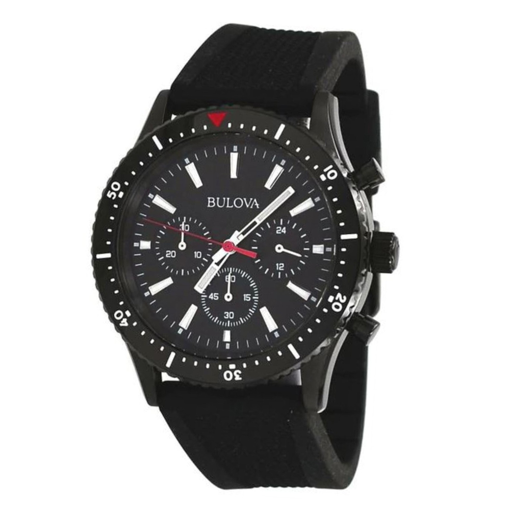 RELOJ BULOVA 98A267 PARA HOMBRE CRONOMETRO ACERO INOXIDABLE Y CORREA DE SILICONA NEGRO - 3