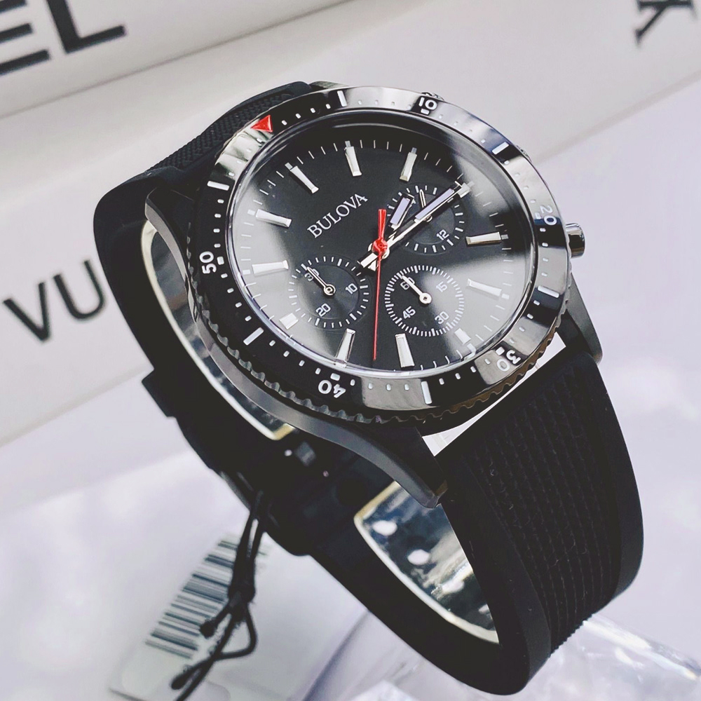 RELOJ BULOVA 98A267 PARA HOMBRE CRONOMETRO ACERO INOXIDABLE Y CORREA DE SILICONA NEGRO - 4