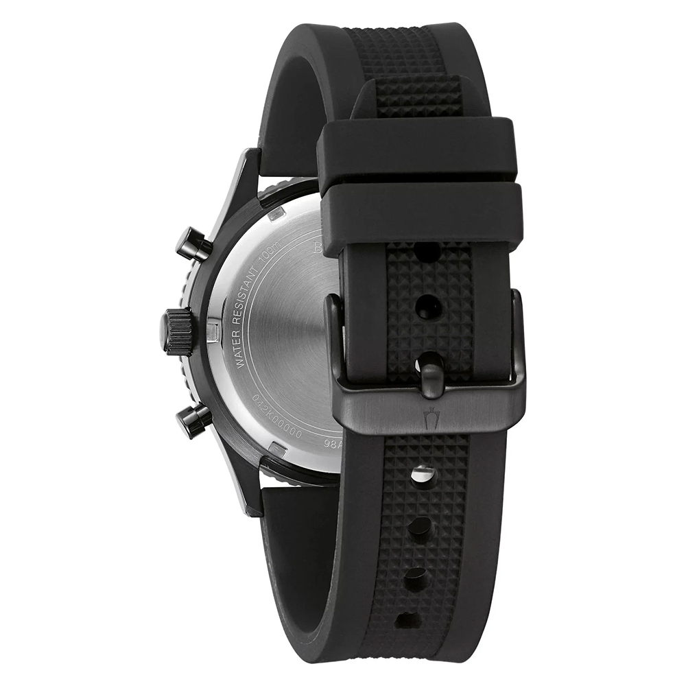 RELOJ BULOVA 98A267 PARA HOMBRE CRONOMETRO ACERO INOXIDABLE Y CORREA DE SILICONA NEGRO - 8
